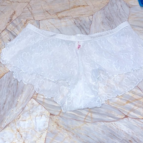 Victoria's Secret Other - VS Vintage Rare Boyshort y2K‎ Panty with Charm white Lace Mesh Shorts